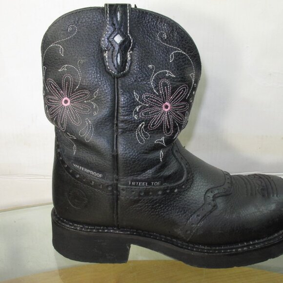 Justin Gypsy Steel Toe Black Leather Western Boots Women's Size 8 - Picture 2 of 11
